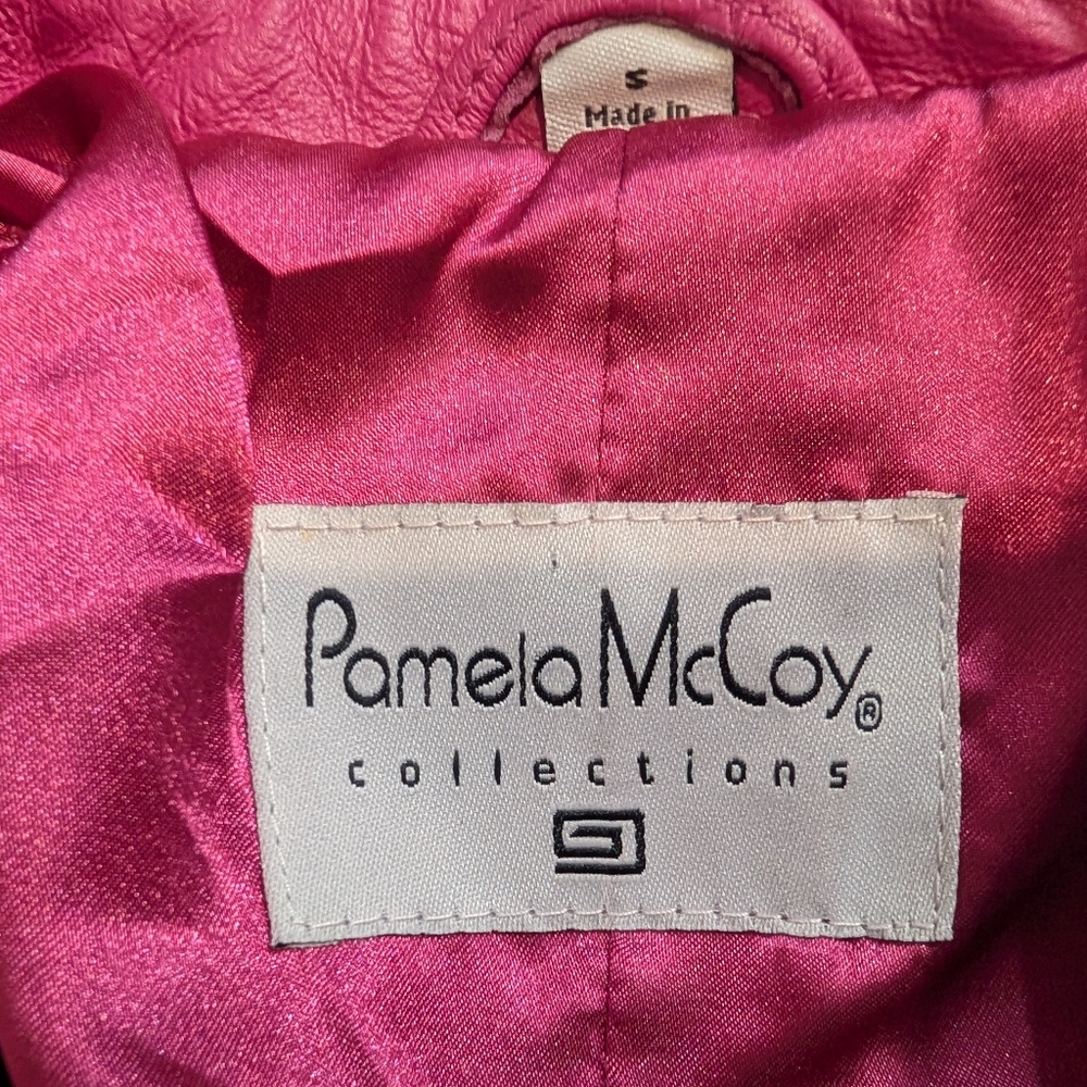 Vintage 90s Pamela McCoy Fuchsia Genuine Leather Jacket Blazer Style size Small - Picture 2 of 10
